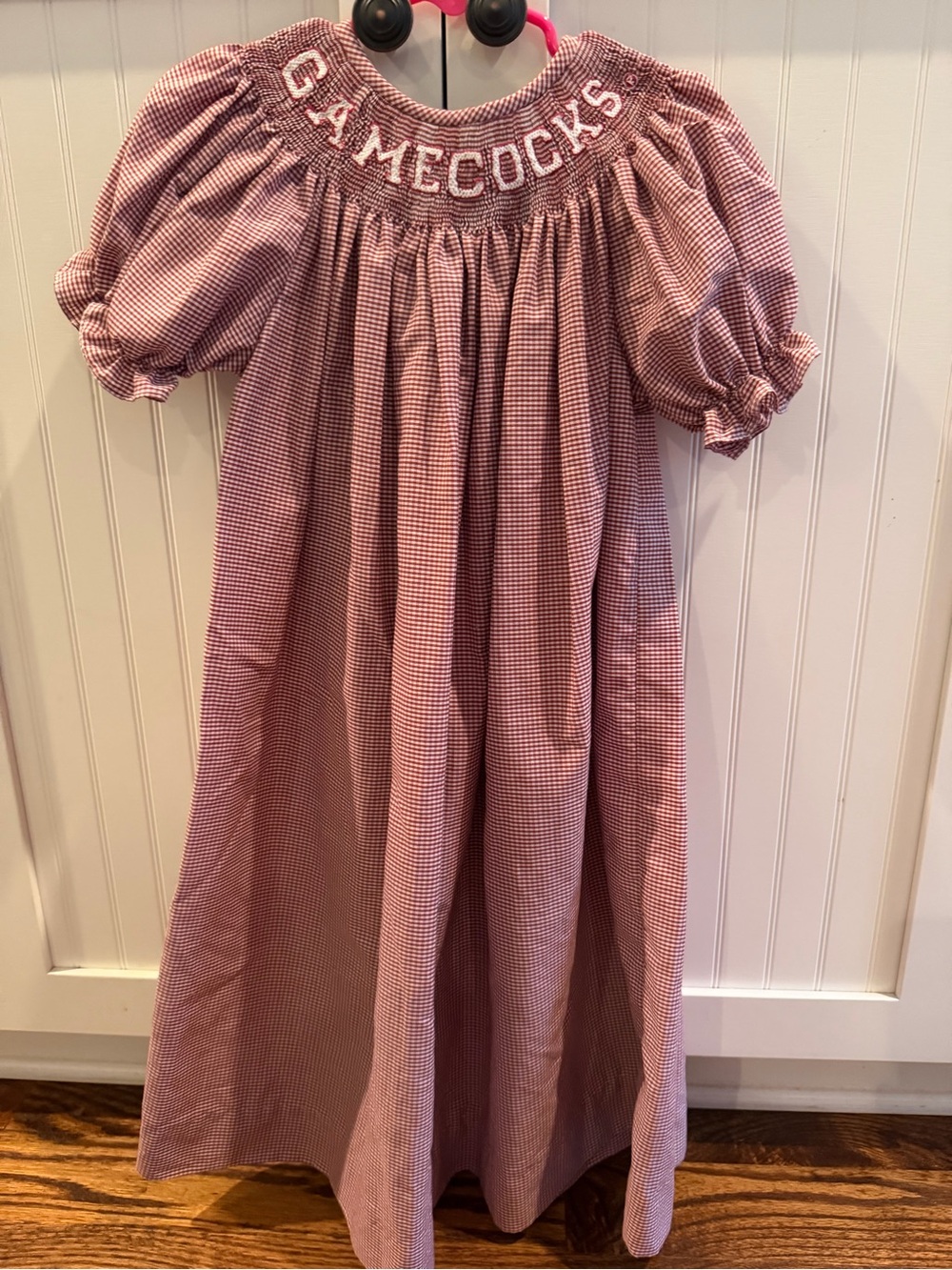 Girls Pink Smocked 'Gamecocks' Nightgown with Puff Sleeves